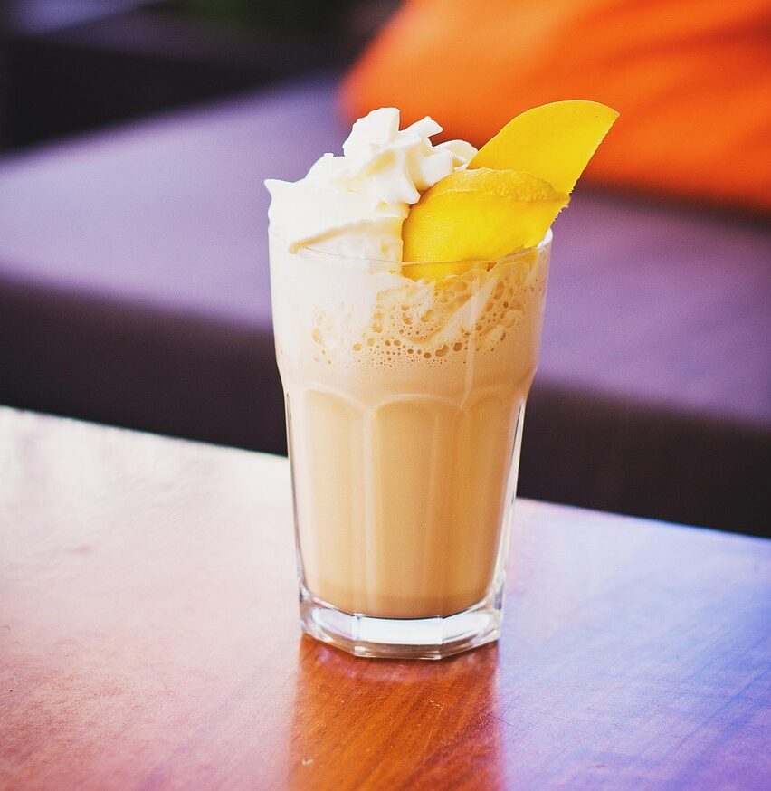 food, drinks, background, cafe, coffee, cold, cool, cream, drink, frappe, fruit, beautiful wallpaper, fruits, glass, ice coffee, melon, pillow, sofa, table, iphone wallpaper